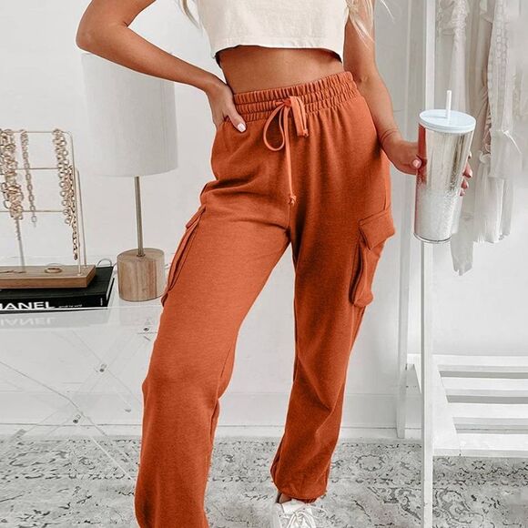 Orange Cargo Jogger SweatPants Drawstring Cargos - Picture 2 of 6